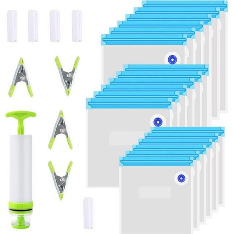Sacs sous vide 30 sacs réutilisables pour la conservation des aliments sous vide,3 tailles,grands sacs sous vide pompe,4 clips pour (1/5)