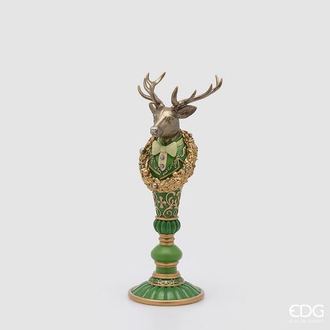 EDG Enzo De Gasperi Decoro Renna su Piedistallo Bianco Verde 11x11xH30 cm – Decorazione di Natale (1/3)
