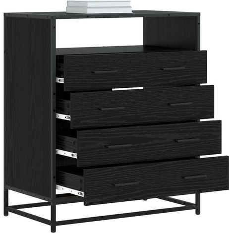 Commode 4 Tiroirs, Rangement Bois Chêne Noir, Meuble de Bureau ou Chambre, Design Moderne, 70 x 41 x 83,5 cm (1/5)