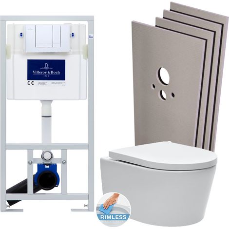 Pack WC-Vorwandelement + WC SAT spülrandlos und unsichtbare Befestigungen + Chromplatte + Verkleidungs-Set (1/5)