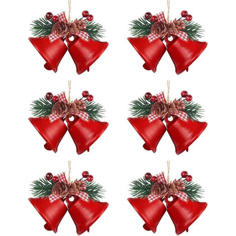 Ensemble de 6 décorations de Noël en forme de clochettes rouges, petites décorations à suspendre pour sapin, pendentifs grelots pour la décoration de Noël (1/5)