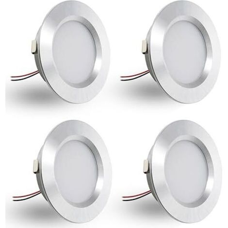 Lot de 4 spots encastrés LED 12V 3W, spots encastrés LED plats, pour trous de montage de 55-58mm et 14mm, spots de plafond dimmables 12V IP44, spots encastrés pour meubles (argent, bl (1/5)