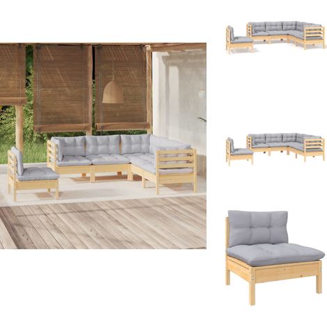 Salon de jardin 5 pcs avec coussins gris bois de pin - Ensemble Salon De Jardin - Salon De Jardin Bois - Mobilier De Jardin - Meubles De Jardin - Set Salon De Jardin (1/5)
