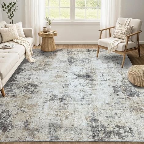 Tapis Salon Poil Ras Moderne Motif Geometrique,Tapis Chambre Moelleux Lavable,Paillasson Exterieur Entree Dessous antidérapant pour Cuisine Bain(Brun/Gris/Multicolore,160 x 200 cm) (1/5)