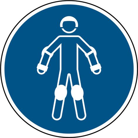 Cartelli di obbligo ISO 7010 "Obbligo di indossare indumenti protettivi completi" - M049 - Misura: 100mm x 100mm - Numero Pezzi: 50 pezzi