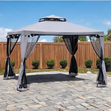 Tonnelle de jardin en polyester métal 294 x 294 x 265 cm (1/5)