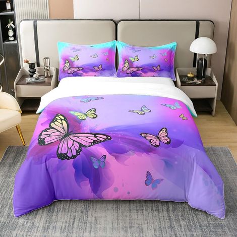 Butterfly Duvet Cover, Cotton Bedding Set, 220 x 240 cm, Colourful Butterfly Bedding Set, Pastel Tie Dye Watercolour Duvet Cover, Bohemian Style Bedspread, Bedroom Decor (1/5)