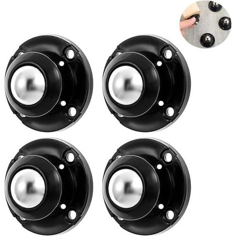 Lot de 4 roulettes auto-adhésives - Adaptées aux meubles - Acier inoxydable auto-adhésif - Roulettes pivotantes - Rotation à 360° - Mini-roues - Design extra-plat (1/5)