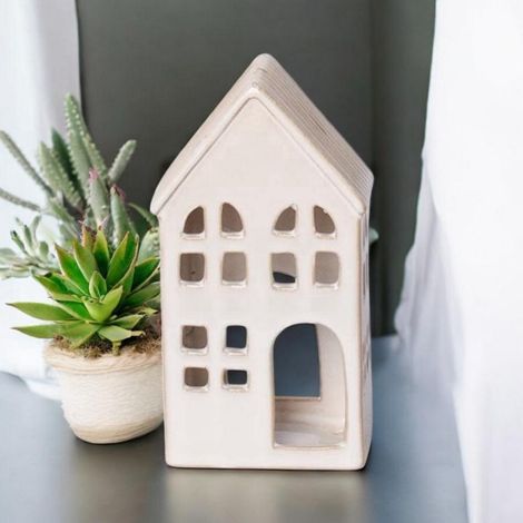 House Tealight Holder - Ceramic - L9 x W6 x H17 cm - Cream