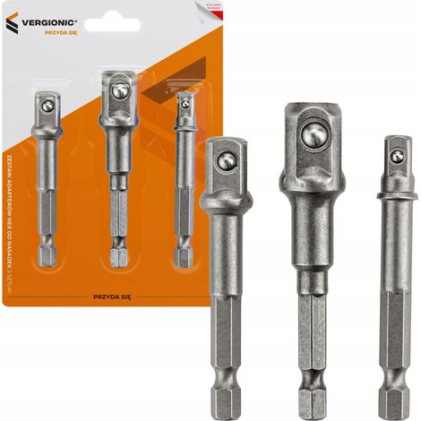 Set di adattatori per bussole esagonali VERGIONIC da 1/2" 3/8" 1/4" 3 pezzi (1/5)