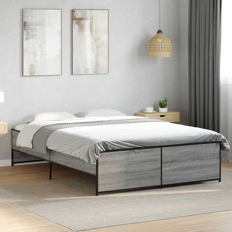 vidaXL Estructura cama madera ingeniería metal gris Sonoma 140x190 cm (1/5)