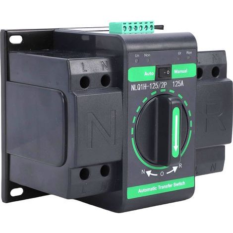 125A 2P Dual Power Automatic Transfer Switch, 2-in-1 Output Changeover, Automatic and Manual Switching Mode, PC Level Insulation Type (1/5)