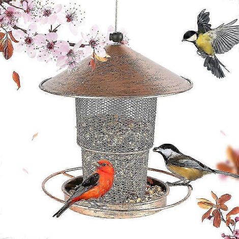 Mangeoire à oiseaux suspendue en métal pour l'extérieur, grande capacité, idéale pour les cardinaux, résistante aux écureuils, pour la décoration de jardin. (1/5)
