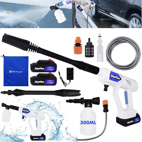 Batterie Nettoyeur Haute Pression Jet Eau Lavage Voiture Nettoyeur Pistolet Set Accessoires
