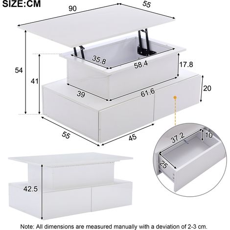 Mesa de centro 90x55x41 cm blanco brillo con LED, 4 cajones y tablero de partículas (1/5)