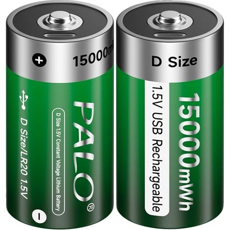 D-Größe Lithium-Ionen-Batterie, 15000mWh Kapazität, USB-Ladung, 2PCS Batterie (1/2)