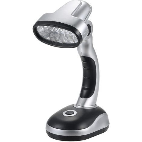 Portable desk lamp with 12 LEDs, powered by 3 AA batteries, adjustable light angle, ideal for work, school and reading, black/silver, 1 piece--DTEKGAZ