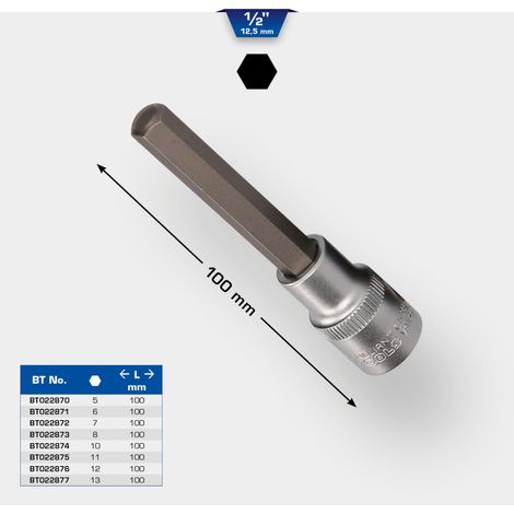 BRILLIANT TOOLS 1/2" Innensechskant Bit-Stecknuss 100 mm lang 8 mm - BT022873 (1/5)