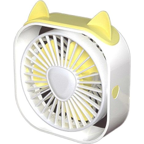 Ventilateur de bureau USB, mini ventilateur de bureau, 3 vitesses de rotation, ventilation puissante, motif oreilles de chat, blanc (1/4)