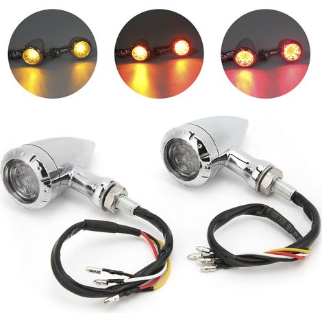 Clignotant universel rétro pour moto, indicateur LED bicolore chromé (1/5)