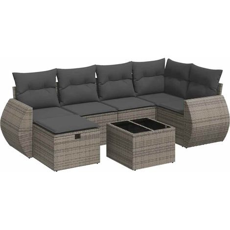 vidaXL Set Divani da Giardino 7 pz con Cuscini Grigio in Polyrattan (1/5)