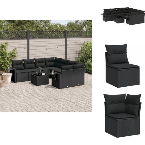 Salon de jardin 9 pcs avec coussins noir résine tressée - Ensemble Salon De Jardin - Meuble De Jardin - Salon D'extérieur - Résine Tressée - Rotin Synthétique (1/5)