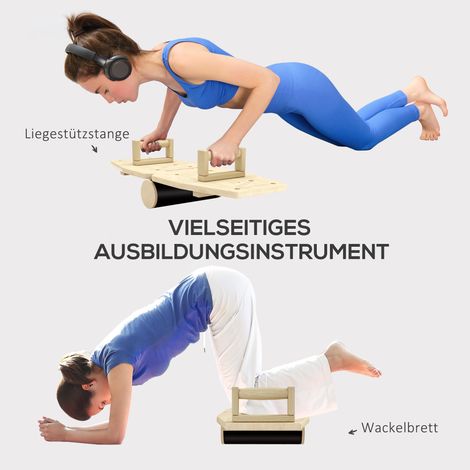 Set de barres de traction, poignées de pompes avec plateau sportif et élastiques de musculation, bois naturel