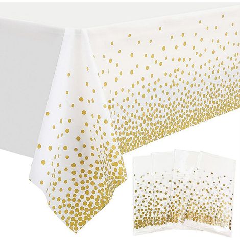 4er Set Tischdecke Gold Punkte Weiß 137x274cm Wiederverwendbar für Partys