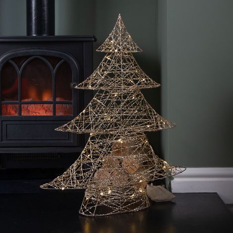 60cm Battery Operated Light up Gold Weave Christmas Tree with Warm White LEDs (1/2)