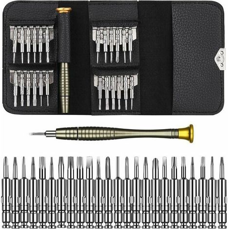 Tournevis Précision Mini 25 en 1 Kit de Tournevis Outils de Réparation pour iphone, Portable Laptop, Montre, Bijoux, Jouets, Lunettes etc Kit de Tournevis Set avec étui en Cuir