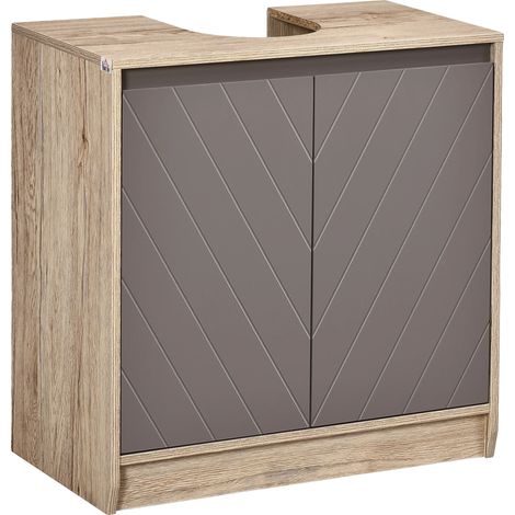 Meuble sous évier, étagère réglable, construction en mélamine de bois robuste, Chêne et Gris (1/2)