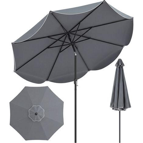 270CM Parasol de Jardin, 8 Baleines Métalliques, Toile Polyester Anti-Déchirure, Bordure à Volants, Inclinaison Bouton-Poussoir et Manivelle, Gris (1/5)