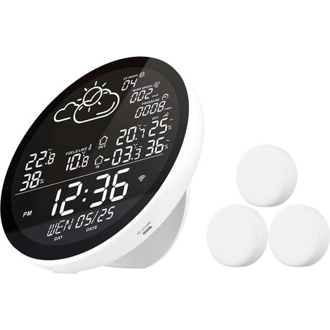 Station Météo WiFi, WLAN Thermometre Interieur Exterieur Sans fil avec 3 Capteurs Extérieurs, Avec Écran LCD (1/5)