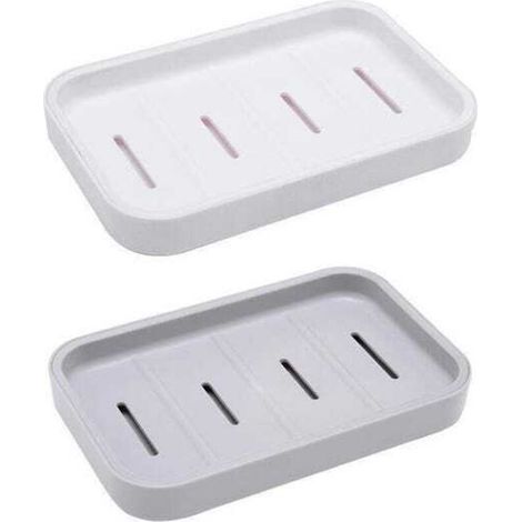 (Gris + Blanc) 2 porte-savons avec bac d'égouttage amovible, porte-savon portable en plastique pour douche, salle de bain, cuisine (1/5)
