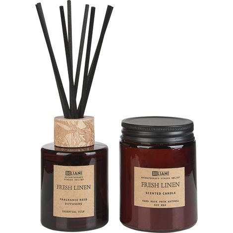 Conjunto de vela aromática y difusor de varillas soja 100% envase de vidrio oscuro oriental ropa limpia Dark Elegance