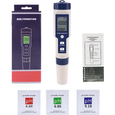 Livello di calibrazione automatica impermeabile: TP67 Penna di prova portatile multifunzionale ad alta precisione per salinità/temperatura/TDS/EC/PH cinque in uno Rilevatore di qualità dell'acqua PH