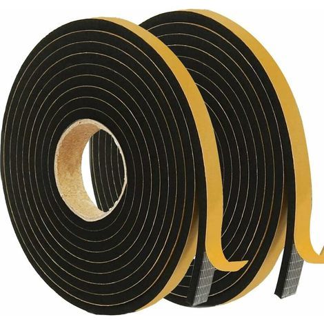 2 Rouleaux Joint Adhésif pour Porte Fenêtre,12 mm (l)X3 mm (H),Joint Isolation en Mousse Caoutchouc,Multi-fonction,Calfeutrage,Coupe vent,Anti-froid Antichoc,Protéger Poignée,5m/Rouleau(Noir) (1/5)