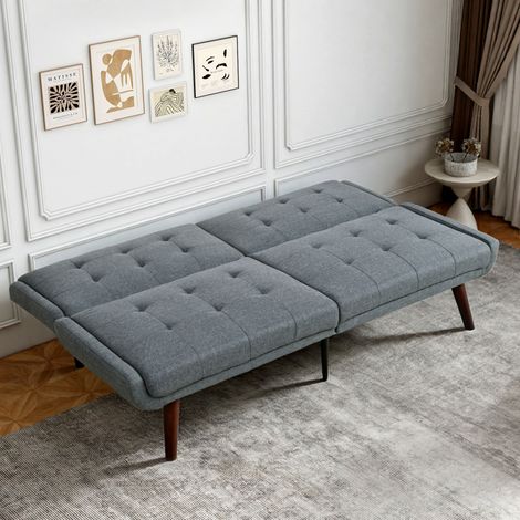 Clic-Clac 2 Plazas en Lino con Respaldo Ajustable 5 Posiciones, Patas de Madera y Compacto 146 cm, Gris