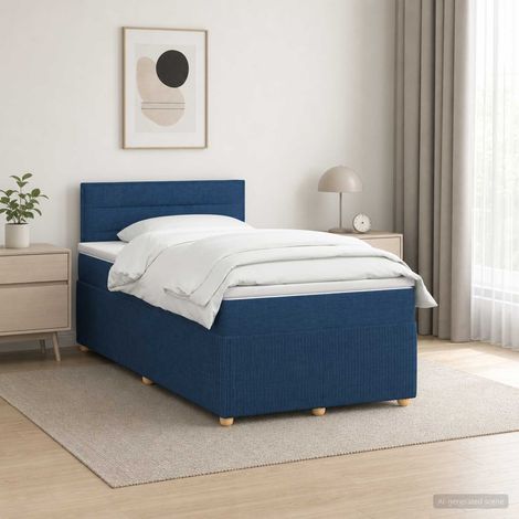 vidaXL Lit boxspring avec matelas Bleu 120 x 200 cm Tissu (1/5)