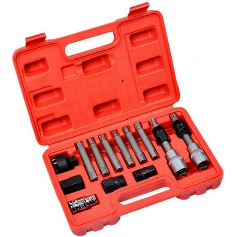 KIT DI CHIAVI 13 PEZZI PER SMONTAGGIO PULEGGIA E ALTERNATORE MOTORE AUTO (1/5)