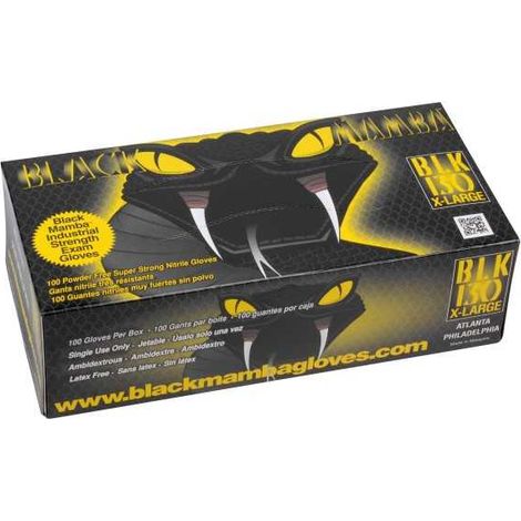 Boîte de 100 gants jetables nitrile noir XXL – Résistance chimique 3x supérieure au latex – Non poudrés – Ambidextres – Confort optimal – Black Mamba