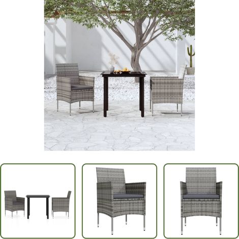 Table de jardin - Ensemble à manger de jardin et coussins 3 pcs Gris et noir (1/5)