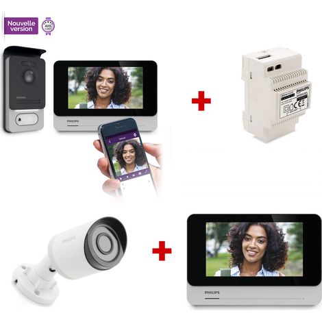 Videoportero con cable, 1 cámara y 2 pantallas - Philips Connect 2 Premium