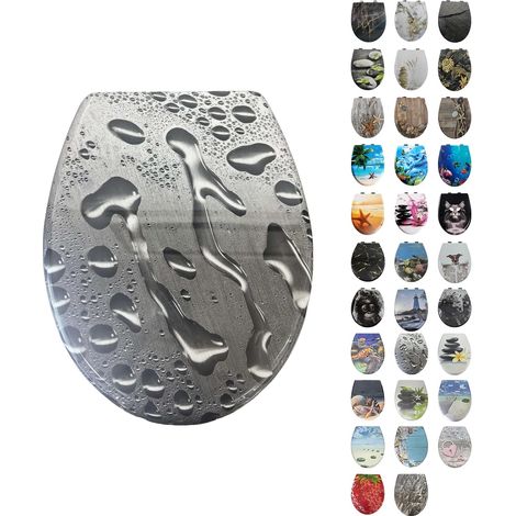 Abattant de WC avec système d'abaissement automatique - Forme ovale - Facile à nettoyer - Abattant amovible - Charge maximale de 150 kg - Montage facile - Motif : acier inoxydable (1/5)