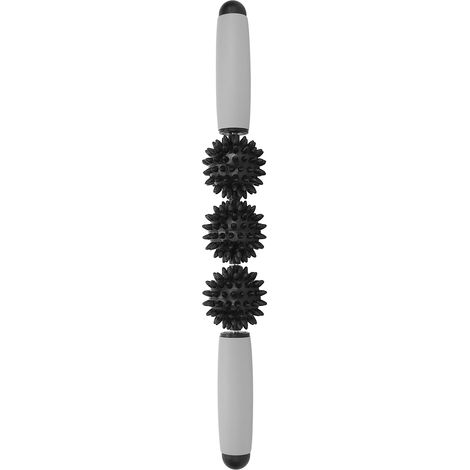 Bâton de massage musculaire 3 boules, rouleau yoga noir pour détente et relaxation, accessoire fitness pour soulager les tensions corporelles, pack de 1, idéal sportifs. (1/5)