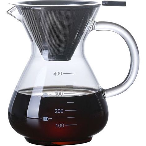 Cafetera de goteo manual, filtro de café manual, jarra de 400 ml, cafetera de goteo manual, jarra de vidrio de borosilicato, cafetera de goteo manual con filtro permanente, 4 tazas, 0,4 L (1/5)