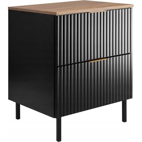 Waschtischunterschrank 60 cm - Schwarz - Moderner Stil - Mit Eichenplatte und Beinen (1/5)