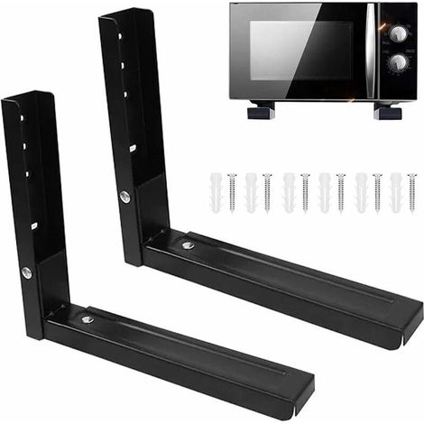 Set di 2 staffe da parete per forno a microonde, supporti universali per forno a microonde, include 6 viti, per sostenere forni a microonde (nero)