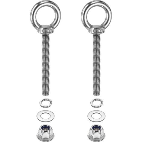 Piton à œil M10 x 80mm avec épaulement, 2 pièces en acier inoxydable 304, anneau de levage fileté avec écrous freins à bride, rondelles Grower et plates, sangles, (1/5)