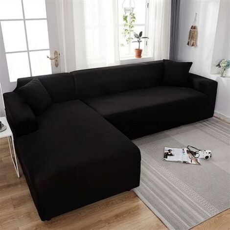 Housse De Canapé - L 3 + 2 Places - Polyester Noir - 1 Pièce - Lavable 30°C (1/5)